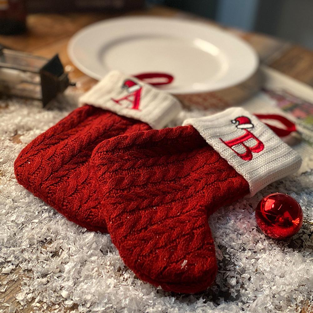 1pc Alphabet Christmas Stockings Red Knitted Socks Decor Letters Fireplace Hanging Ornaments Tree Decorations Party Holiday Gift