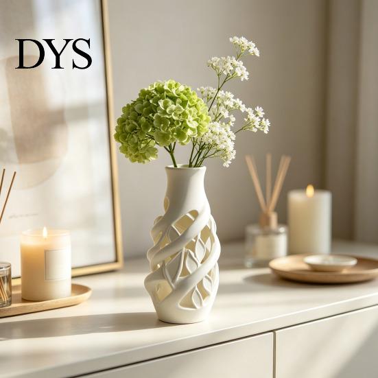 Decorative White Vase for Home Decor 3D Printed Hollow Vase, Modern Abstract Art Flower Pot Minimalist Matte Living Room Bedroom, Ornament,