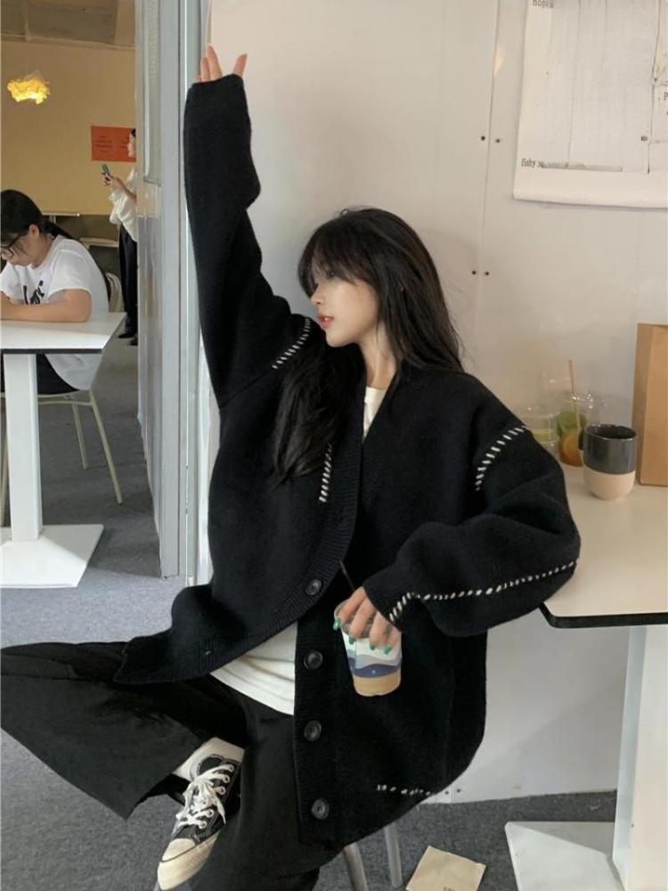 Cardigans Lazy Wind Soft Waxy Sweet College Style Sweater Cardigan Female Student Korean Style Loose Wear Outer Coat