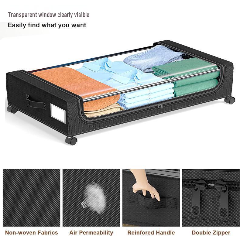 Rolling Under-Bed Storage Organizer with Lid - Dustproof Wardrobe for Clothes and Shoes