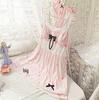 Women's Japanese Ice Silk Pajama Set: Printed Strappy Nightgown with Bow, Sweet Sexy Style, Includes Thin Bra Pads for Home Wear.