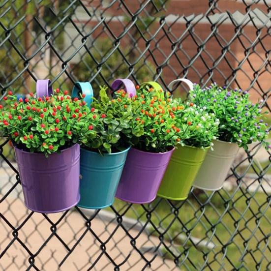 Kovový železný závěsný květináč Nádoba Domov Balkon Zahrada Květináč Dekor sud