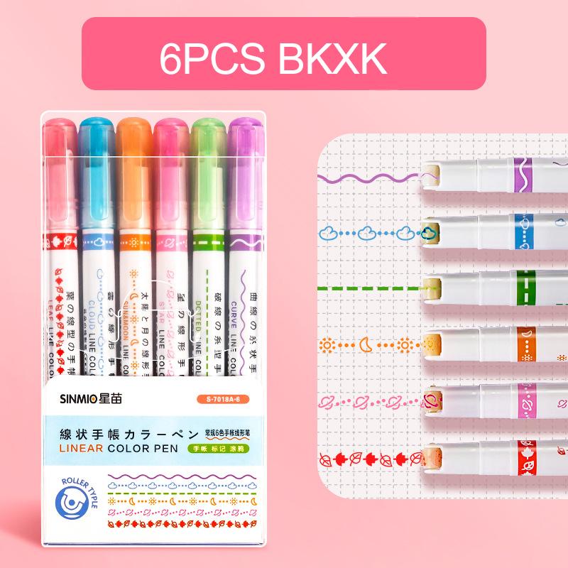3/6pcs Flower Shape Outline Pens Curve Roller Tip Pen Highlighter Marker Stationery Graffiti Scrapbook Line Drawing Tool TMZ