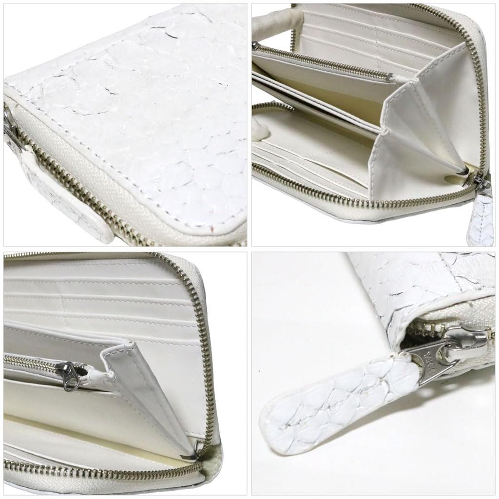 White Long Wallet for Men and Women Snakeskin Snake Leather Genuine Leather Genuine Leather YKK Men Women Round Zip Round Zipper Long Wallet Large