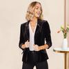 Women's Velvet Blazer Ruched 45720 Sleeve Lapel Open Front Cardigan