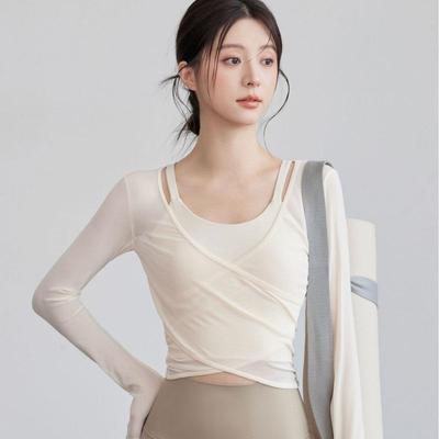 Net Sweet Design Women's High-Waisted Tummy Control Long-Sleeve Yoga Set with Mesh Cover-Up.