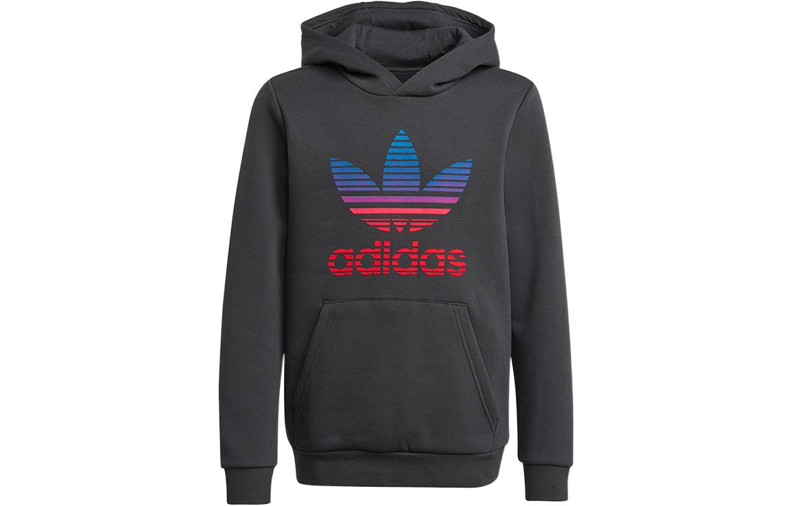 Adidas Originals Sweatshirt Trefoil, Trefoil Letter Logo Print Fleece Lined Hooded Pullover Gray Kids  GN7411 128