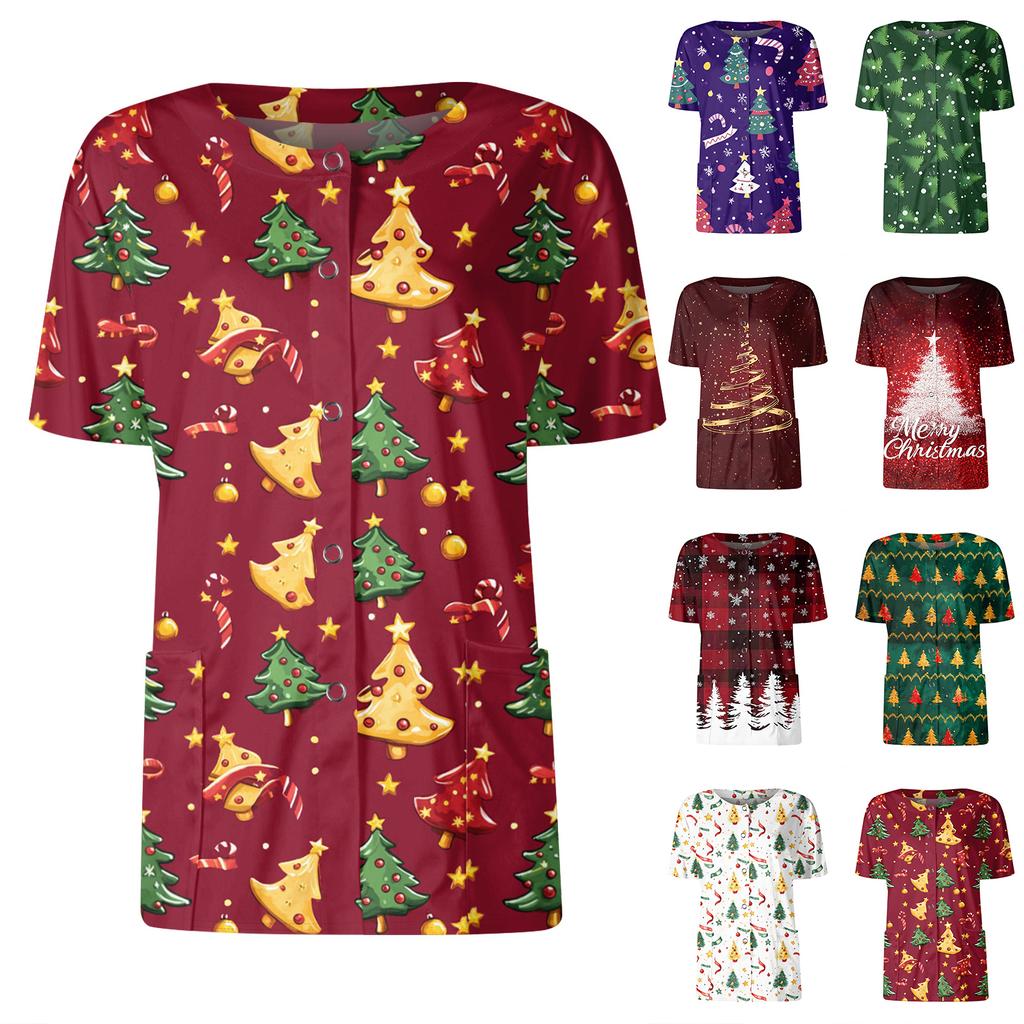 Women's Short Sleeved Patterned Pockets, Work Print Stand Up Collar, Single Breasted Protective Clothing, Cardigan Jacket, Top