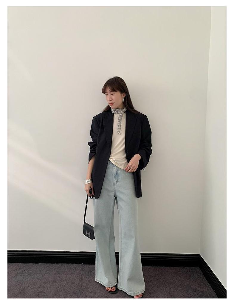 Yi En Ou Retro Micro-Flare Jeans for Women, High Waist Slimming Long Pants for Pear Shape, Long Legs Sequel