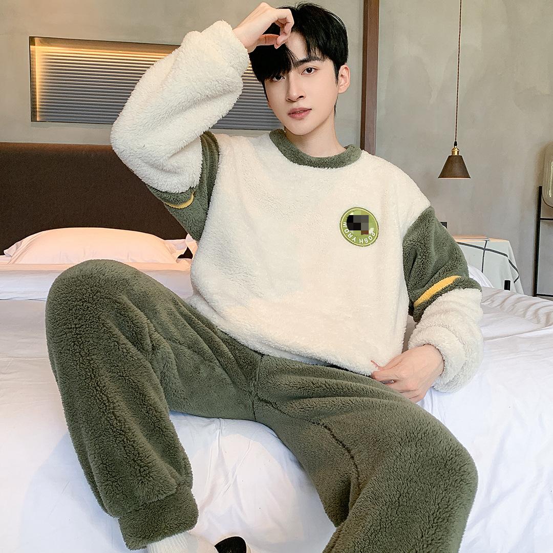 

Уютные фланелевые пижамные комплекты для мужчин - комплекты для сна с длинным рукавом, круглым вырезом, топом и свободными брюками L