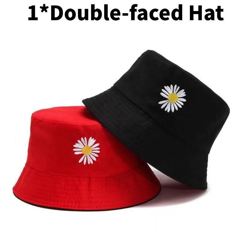 Doublesided Magritte Embroidery Bucket Cap Stylish Sun Protection Fisherman Hat