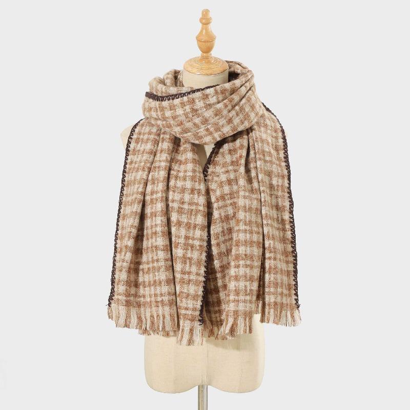New Thousand Birds Grid Scarf Women's Winter Day Versatile Hemming Grid Scarf Thickened Warm Scarf