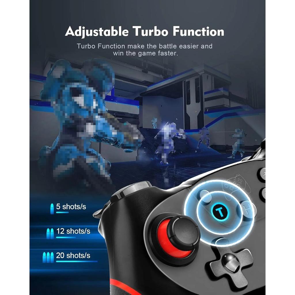 Wireless Gamepad with Adjustable Turbo and Dual Vibration Functions for Switch/Switch Lite/Switch OLED