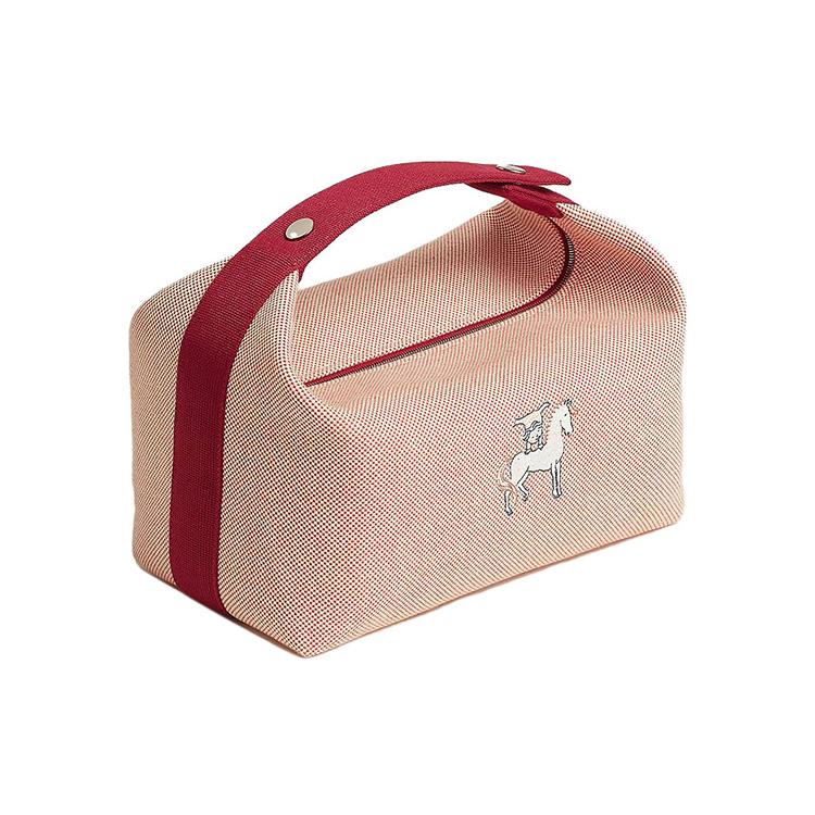 New HERMES Bride-a-Brac Polyester Canvas Bag Lunch Boxes With Storage Unisex Orange Red H103587M02