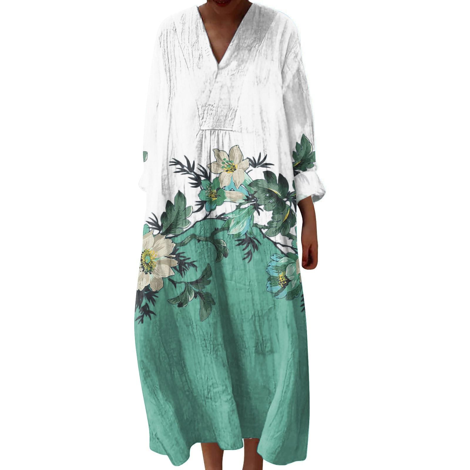 

Женское повседневное и модное платье с V-образным вырезом и принтом, с длинным рукавом L