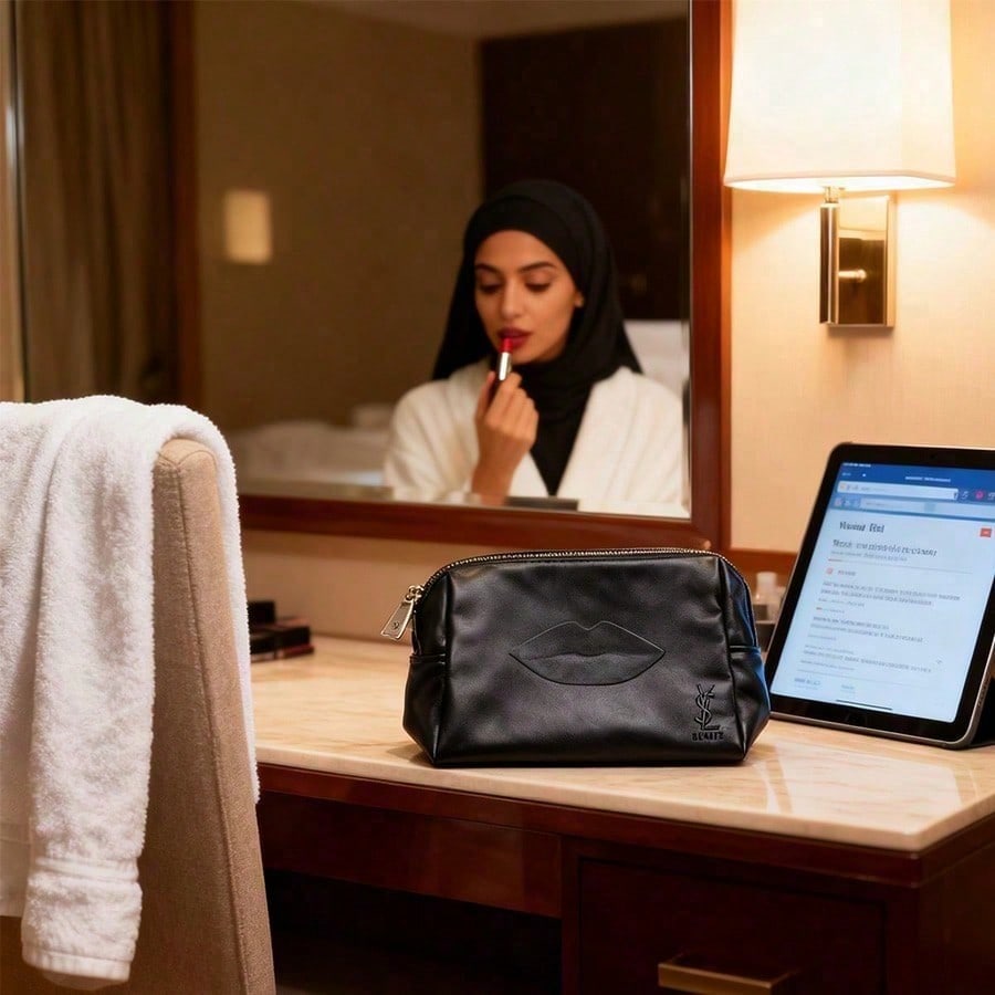 YSL Makeup Bag Storage Bag - Travel Compact Wash Bag - Large Capacity - Portable - Black - 14 * 11 * 4.5 Cm