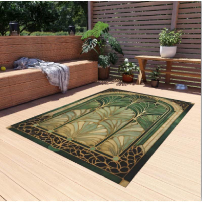 Tappeto Art con Foglie Verdi per Esterni Oasi di Giardino Rigogliosa Oro Pavimento Amanti della Natura Decorazione Moderna per Terrazza e Patio
