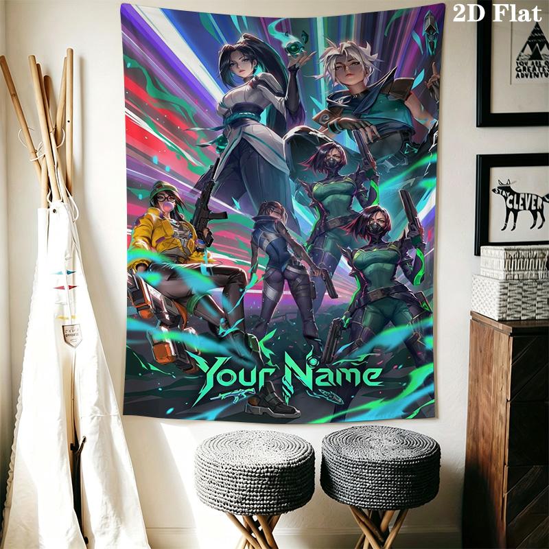 Name Custom Valorant Game Wall Tapestry Aesthetic Wall Hanging Printed Fabric Blanket Decorative Tapestries for Bedroom Living Room Home Decor
