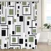 Green Shower Curtain Modern Black and White Abstract Geometric Stripe Rectangular Minimalist Art Aesthetic Bath Curtain