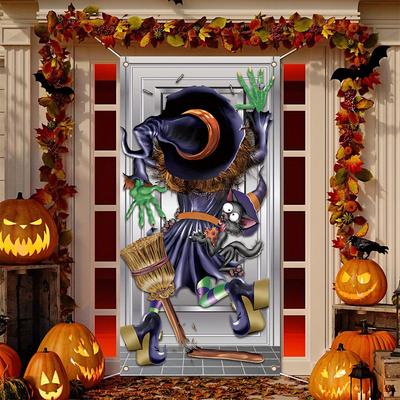 Happy Halloween Door Hanging Polyester Material Spooky Witch Photo Background Halloween Party Supplies
