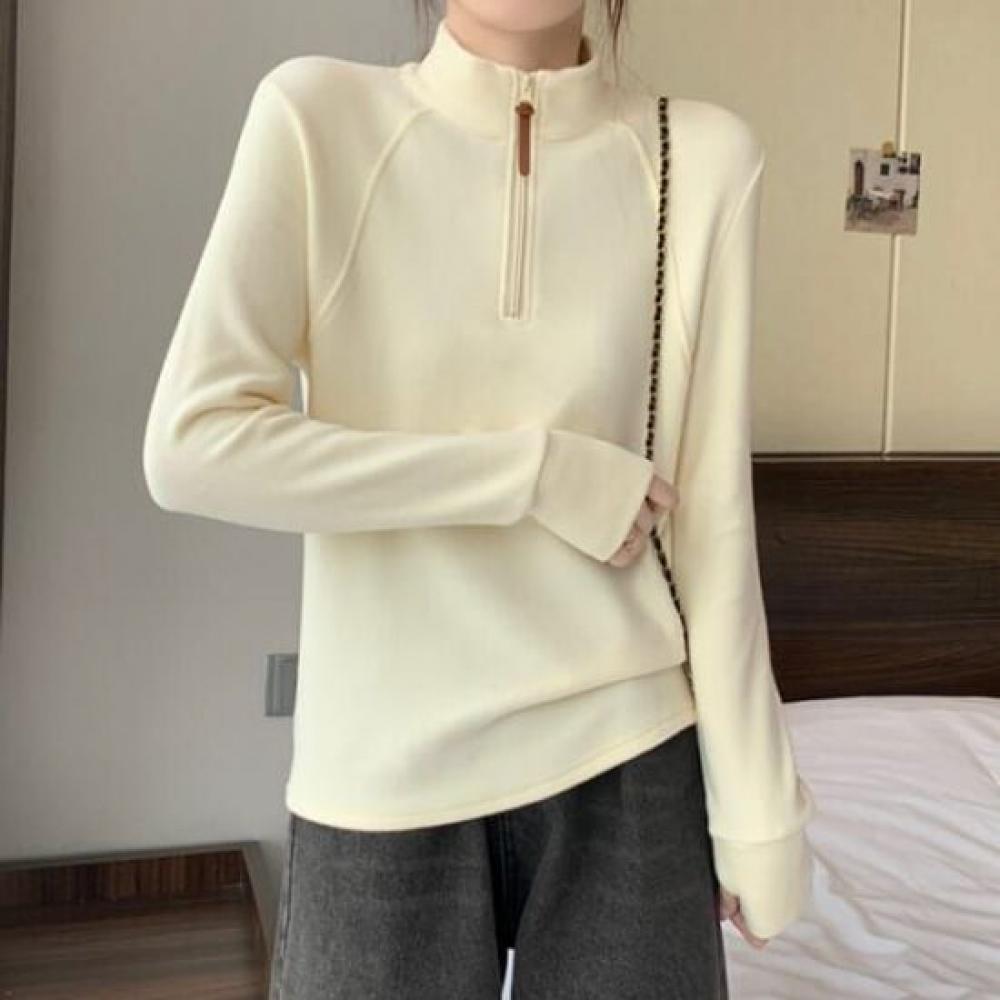 Navava VelveT Zip Up Half Mock Neck Long Sleeve T shirT nT2143