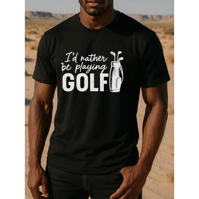 European sizes Fun I'd Rather Be Playing GOLF Men's Printed Short-sleeved Shirt, Medium Elasticity Fashionable Style