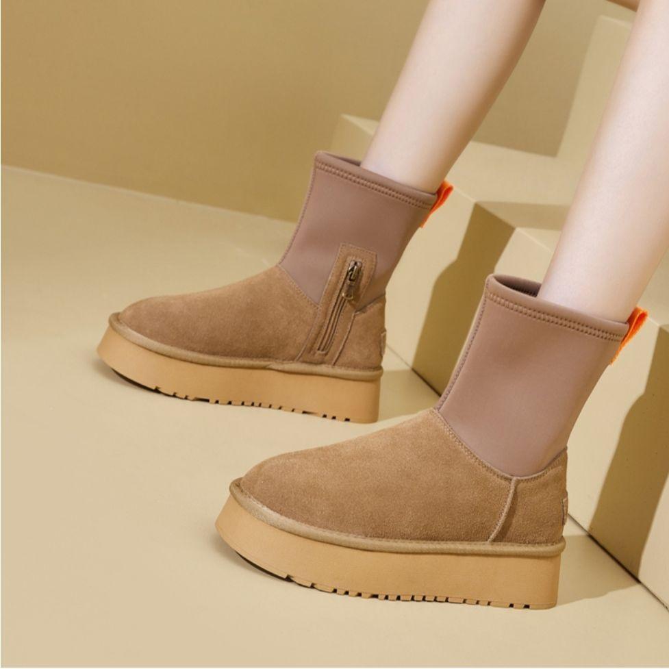 Snow Boots Women's 2025 Autumn and Winter New Fashionable Simple and Versatile Integrated Velvet Warm Thick-soled Non-slip Casual Cotton Shoes