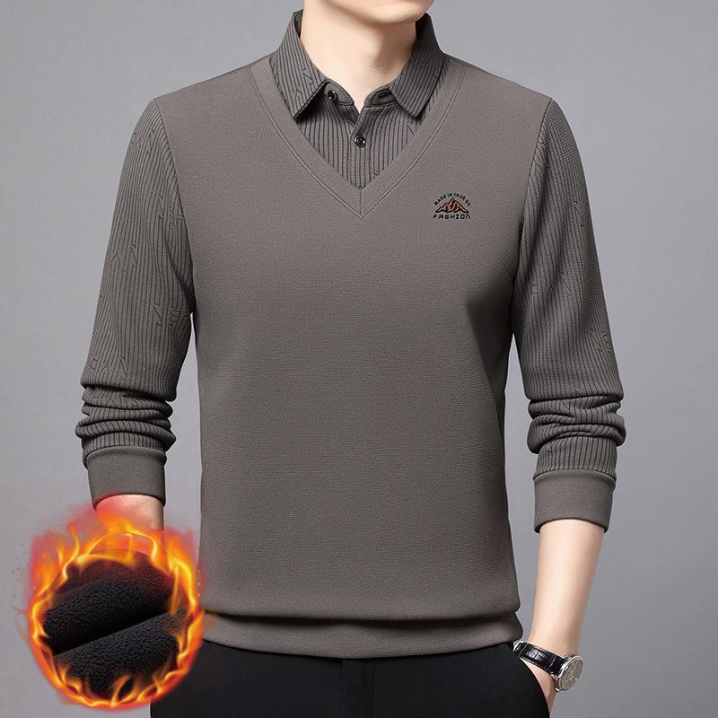 

Мужская флисовая рубашка-поло с отложным воротником 2025 - Осень/Зима, Утепленная, Свободный повседневный стиль XXL for 75-85 kg