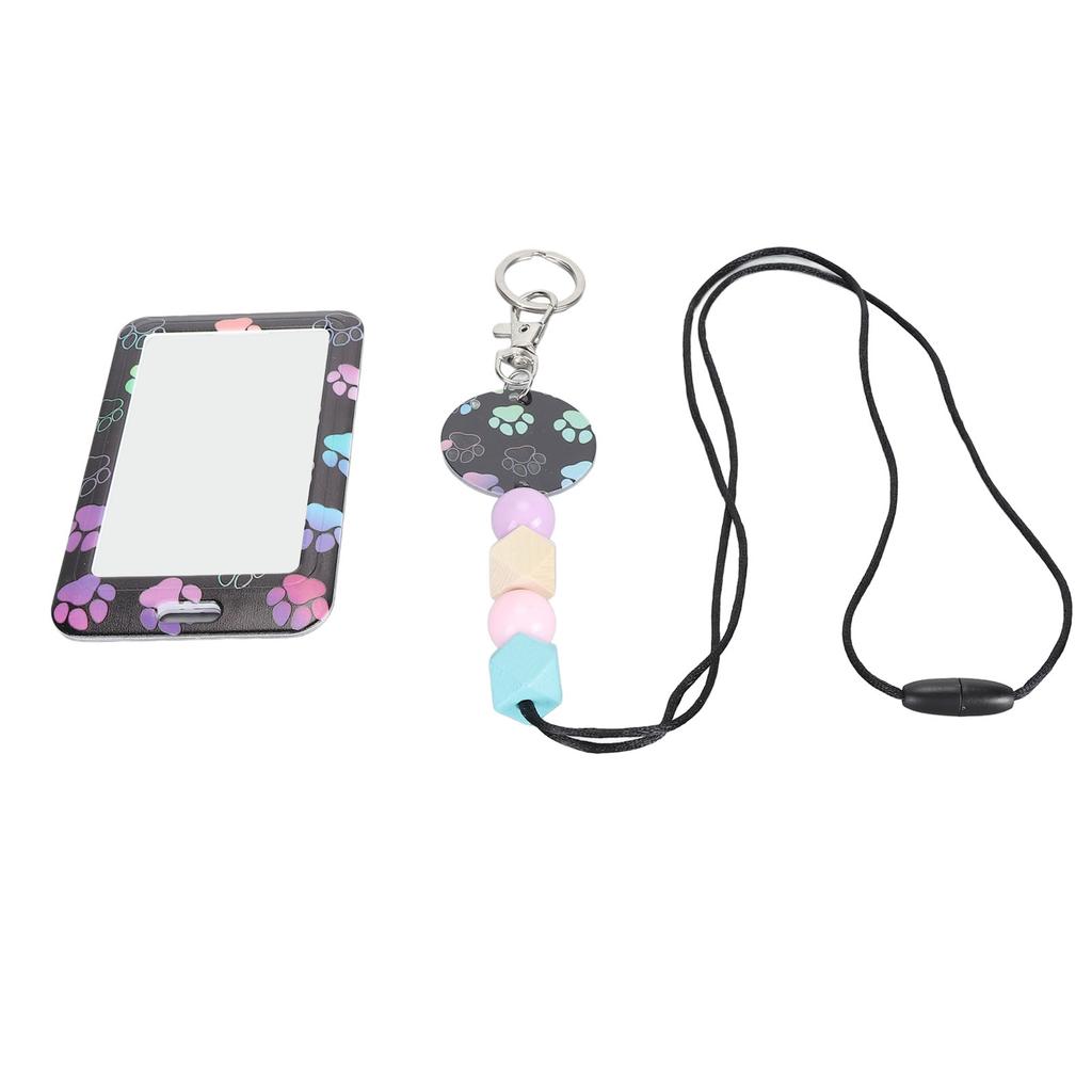 Beaded Lanyard with ID Holder Portable Teacher Lanyard for ID Badge Card Retractable Beaded Lanyard