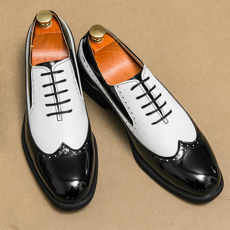 Fashion Vintage Fashion Men's Brown Mixed Color Patent Leather Lace Up Flats Brogues Shoes Casual Oxford Formal Dress Wedding Footwear