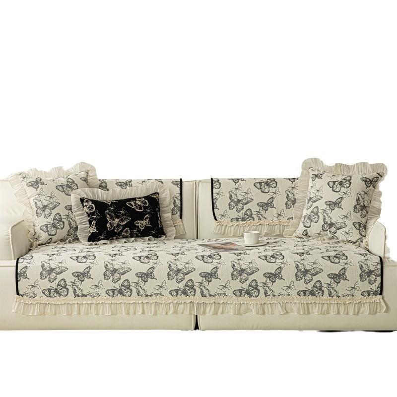 French Skirt Chenille Sofa Cushion  New High-End Leather Sofa Cover Four-Season Universal Seat Cushion Cover