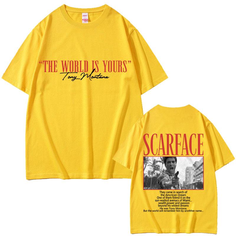 2025 Classic Gangsters Movie Scarface The World Is Yours Tony Montana Al Pacino Men Women Gothic Vintage Oversized T Shirts Y2k