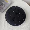 Korean Style Autumn Winter New Round Bead Pearl Decorated Woolen Beret Hat Artist Style Casual Fashion Woolen Bloomer Hat