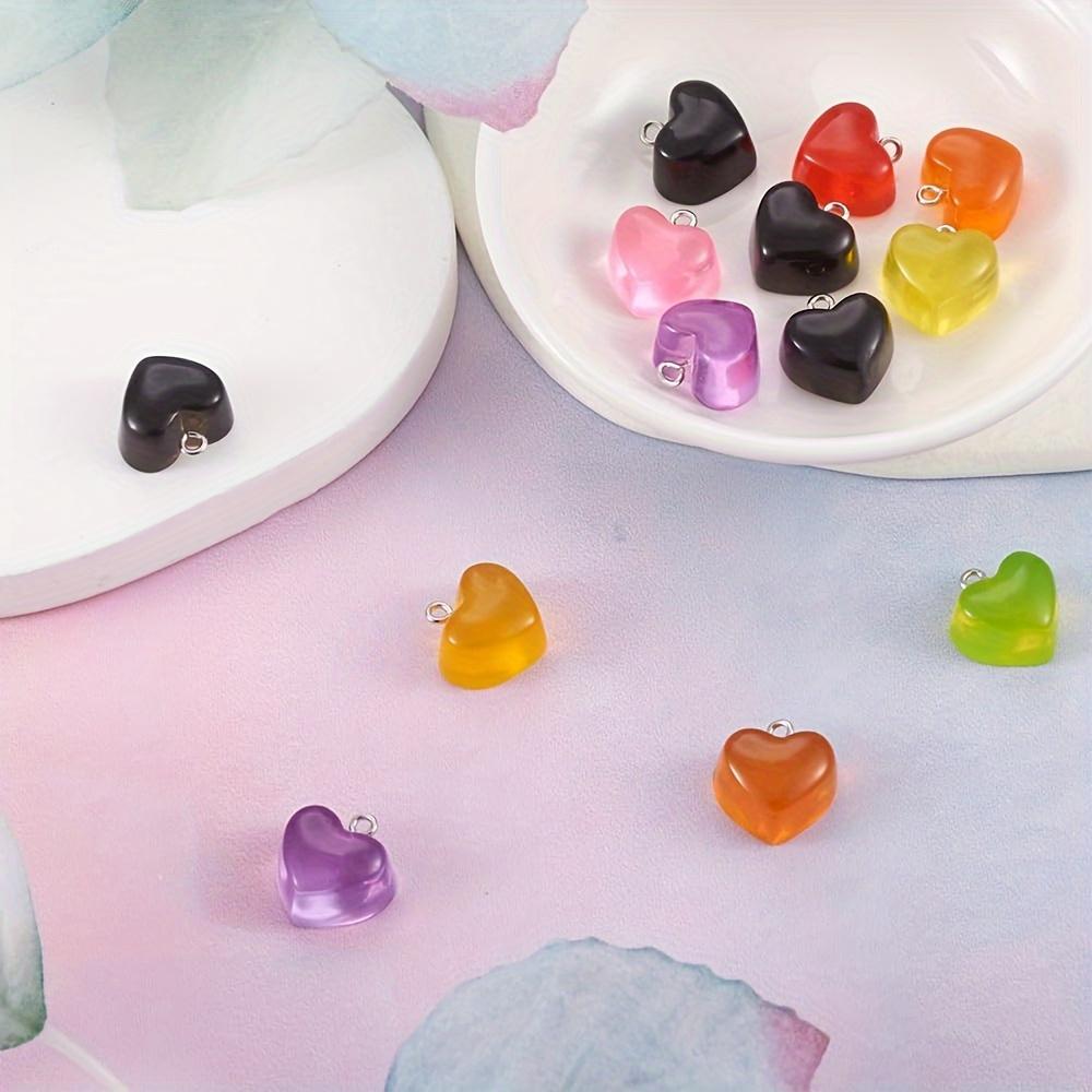 4/15pcs Resin Heart Pendant, Randomly Mixed Colors, Peach Heart Pendant Material, DIY Bracelet, Necklace, Earring, Keychain, Foot Chain