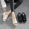 Slope Heel Thick Bottom One-word Drag Women 2025 New Summer Fashion Versatile Non-slip Soft Bottom High Heel Outer Wear Cool Slippers Women