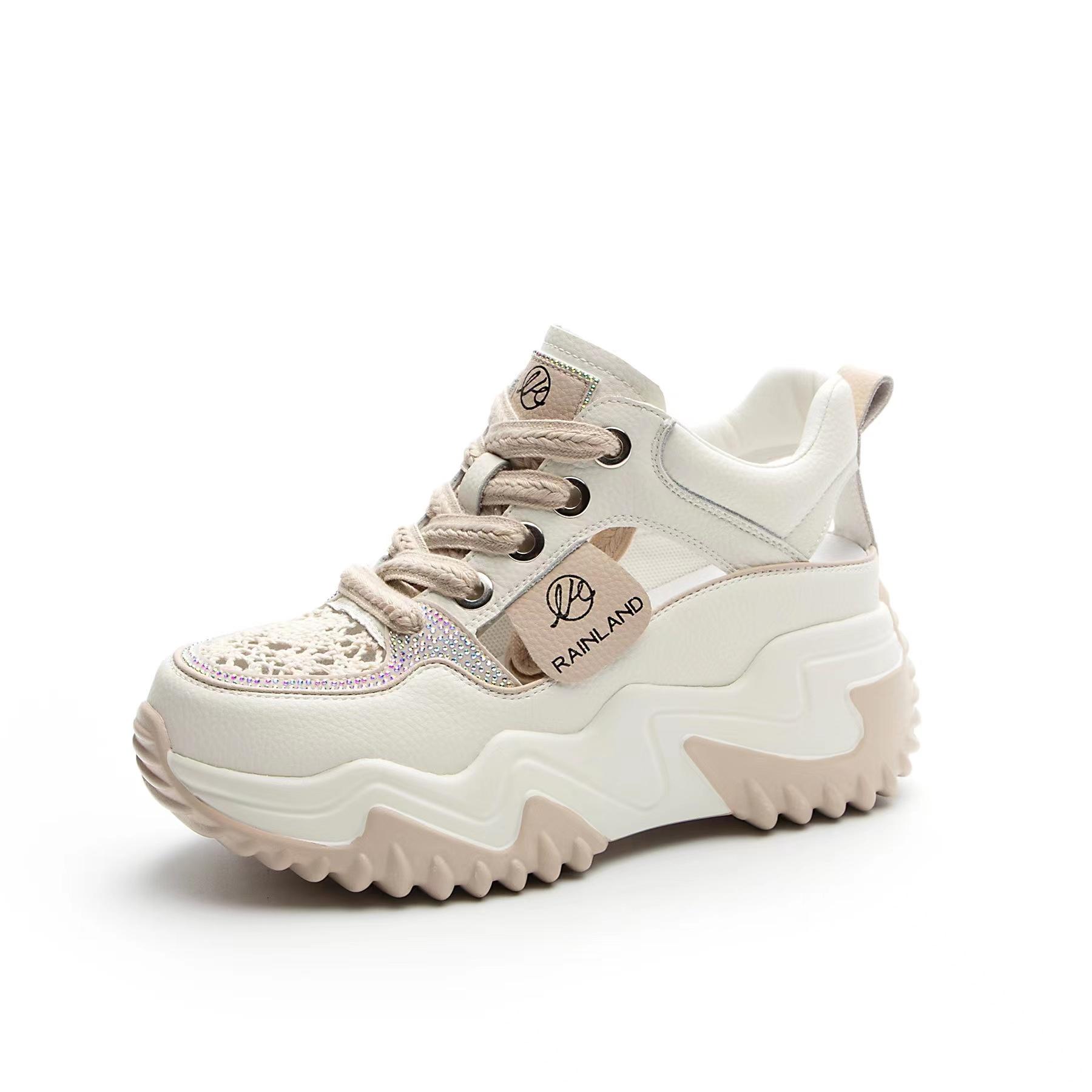 

Women s Sports Thick-soled Height-enhancing White Shoes Spring and Autumn Genuine Leather Casual Dad Shoes 33