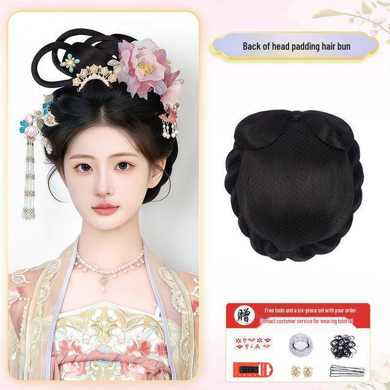 Hanfu Soft Bottom Wig with Tang & Ming Style Hair Bun Headdress for Performance