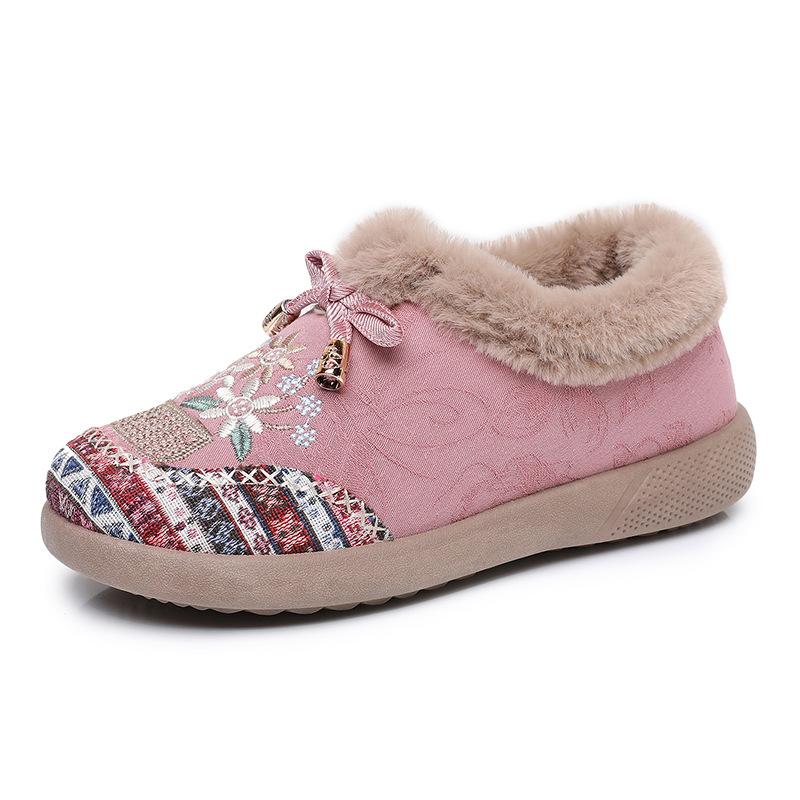Women's Winter Fur Lined Loafers Platform Embroidered Loafers Shoes for Women Chunky Warm Plush Comfortable Non-Slip Round Toe Loafer Slippers Women