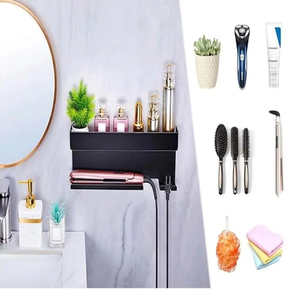 No Drill Wall Mounted Storage Rack Bathroom Shelf Bathroom Hair Dryer Sorting Rack  Straightener