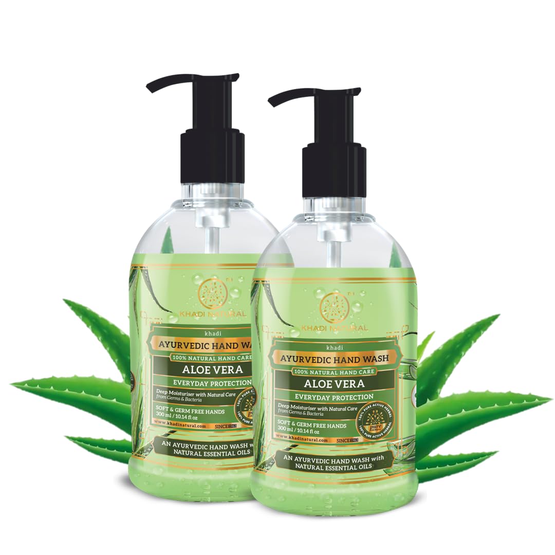 

Khadi Natural Aloe Vera Hand Wash Pack of 2 300ml | Moisturizing Gentle Ayurvedic Hand Cleanser for All Skin Types