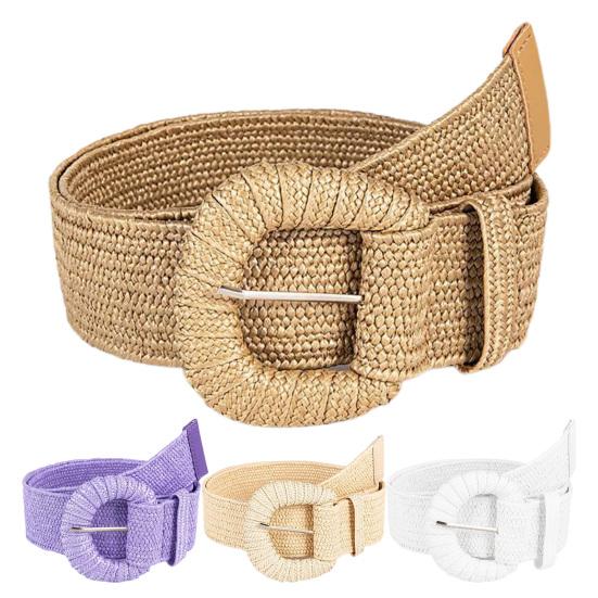 Cinto de palha retrô boêmio, largo, feito à mão, fivela ajustável, acessórios de roupas, verão, calças femininas, cinto, uso diário