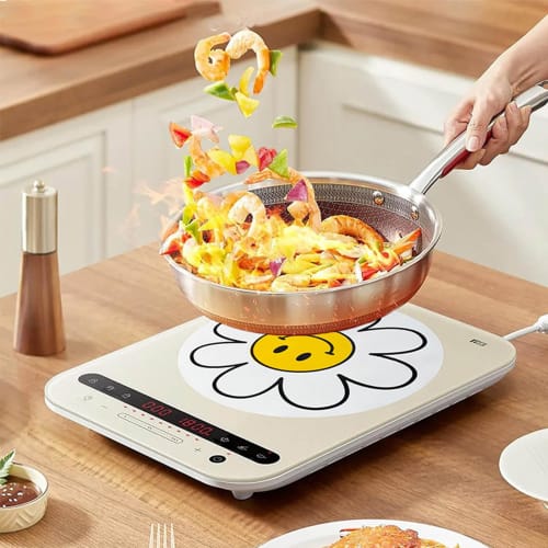Set of 2 Induction Cooking Mats, Daisy Design, Silicone, Insulating, Non-Slip, Prevents Burning, Stain-Resistant, Washable, Wear-Resistant, Oil-Resist