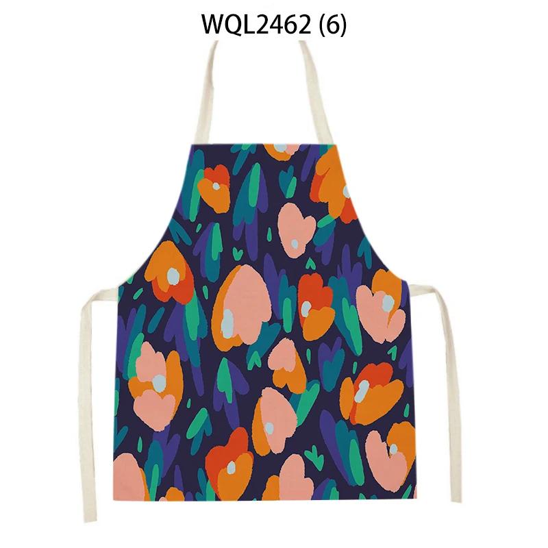 Women Flowers Print Linen Kitchen Apron Household Cleaning Apron Adult Children Cooking Baking Accessories Sleeveless Apron