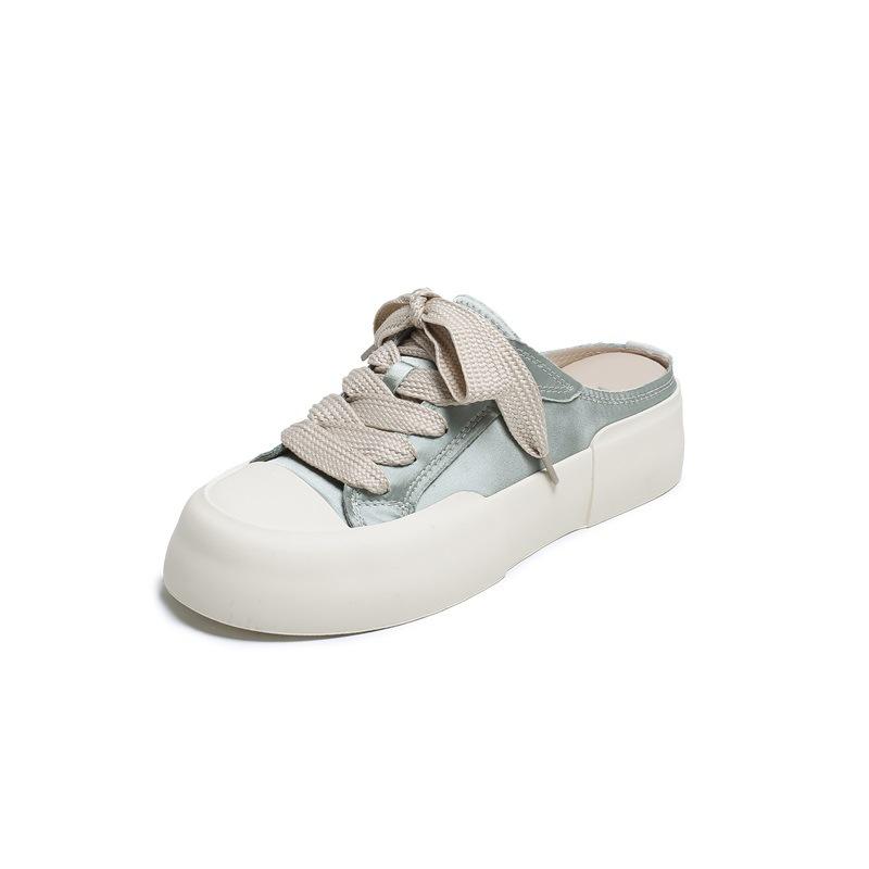 

Ленивые тапочки с закрытым носком, атласные белые туфли на платформе на шнуровке, ленивые туфли-сандалии для женщин 40