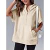 Women's Hooded Short Sleeve Half Zip Oversized Casual Sweatshirt With Pockets
