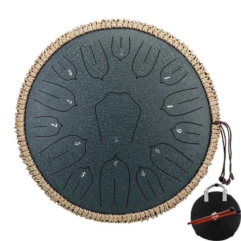 Hluru Glucophone 13 Inch 15 Notes Steel Tongue Drum Key D Ethereal Drum Yoga Meditation Musical Instrument