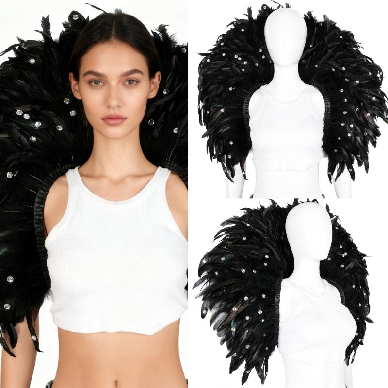 Women's Feather Scarf Halloween Shrug Poncho Collar Fashion Accessory for Stage Performances Costume Party Favors