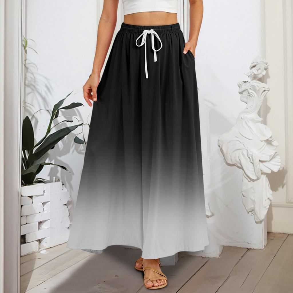 Dámské splývavé maxi sukně s volánkovým lemem A Line Elastický pas Elegantní vrstvené Boho dlouhé sukně
