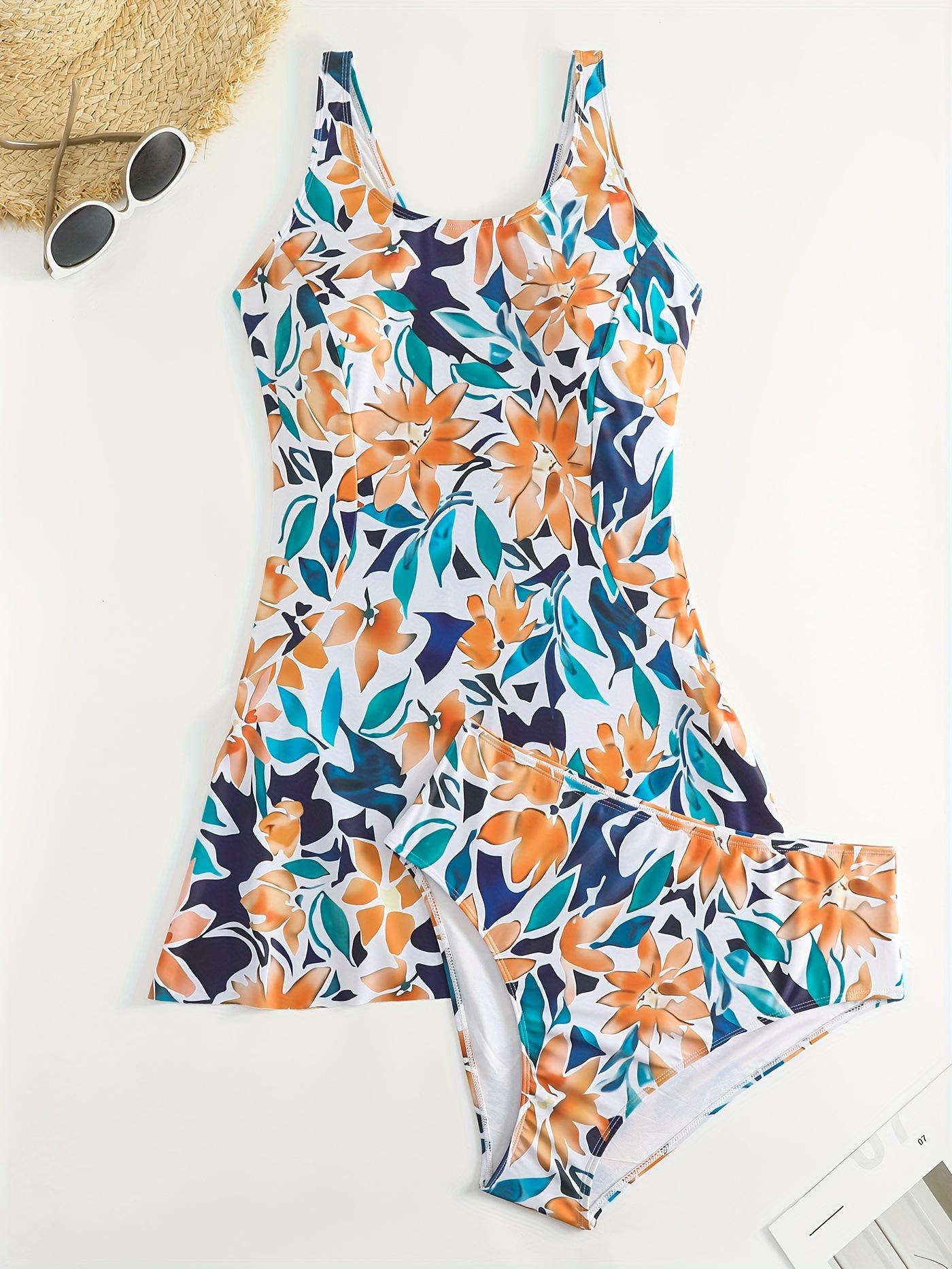 

2026 European & American Plus Size Split Print Tankini Swimsuit for Beach Vacation XS