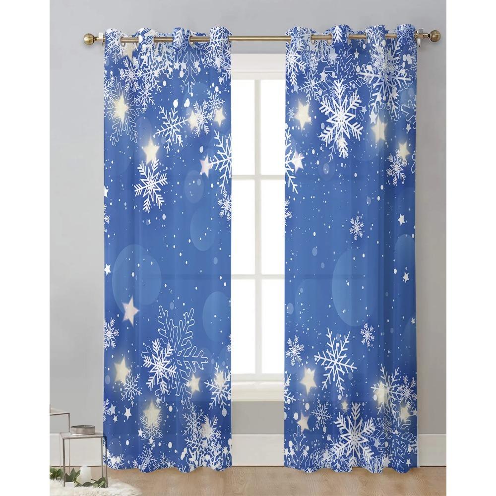 Christmas Snowflake Blue Sheer Drapes for Living Room Decoration Window Curtains for Kitchen Curtains